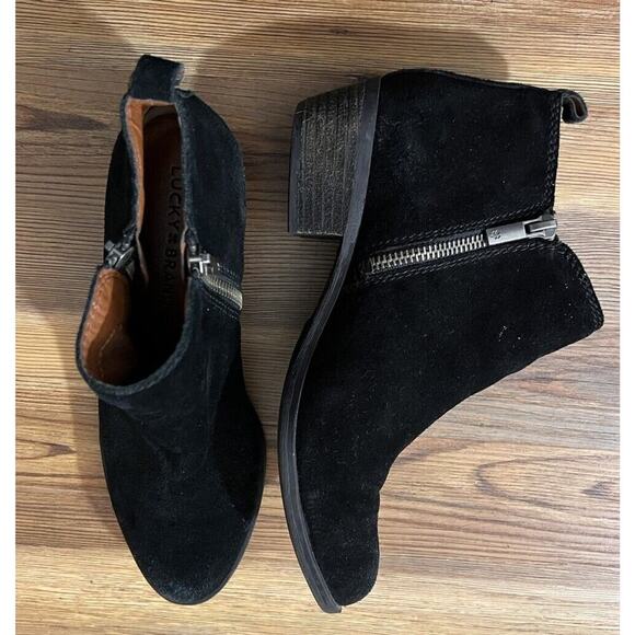 Lucky Brand Womens Fineses Ankle Boots Black Suede Block Heel Zip Up Size 6.5 M - Picture 10 of 11